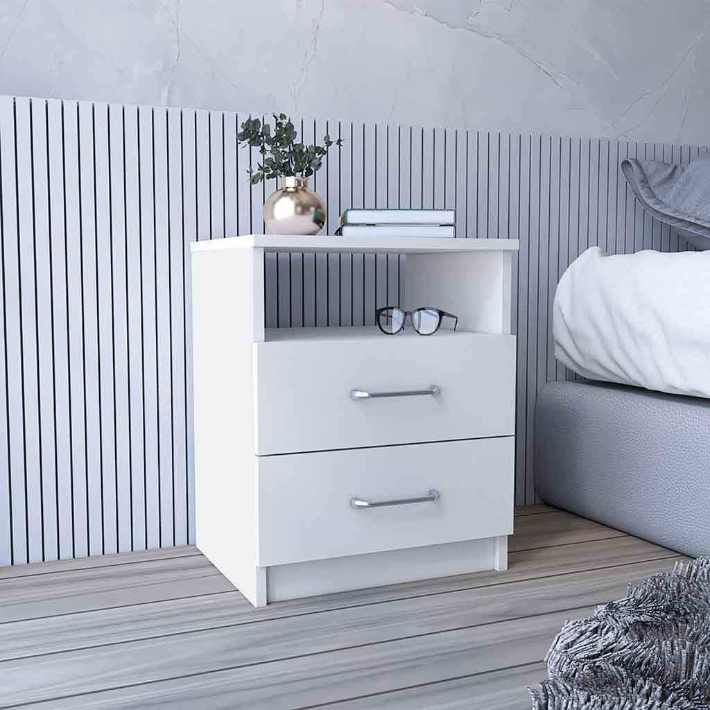 Nightstand 20&Quot; H, 2 Drawers, Open Shelf, Superior Top, White